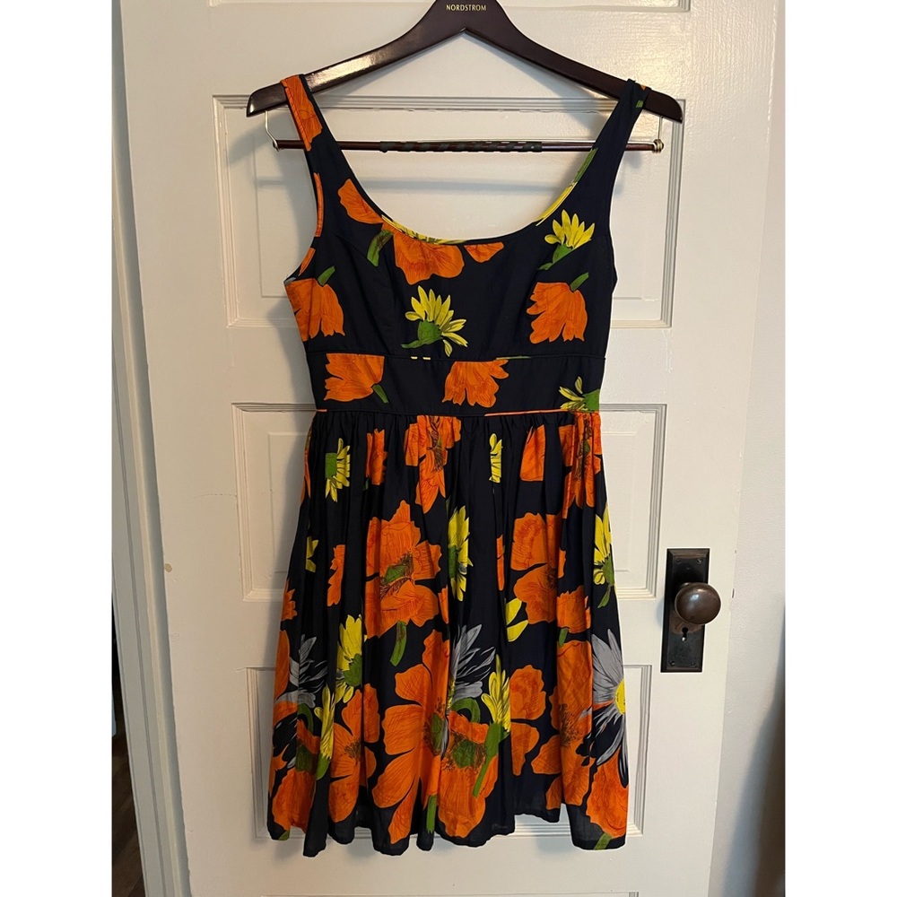 Navy Blue Summer Dress with Big Orange Flowers